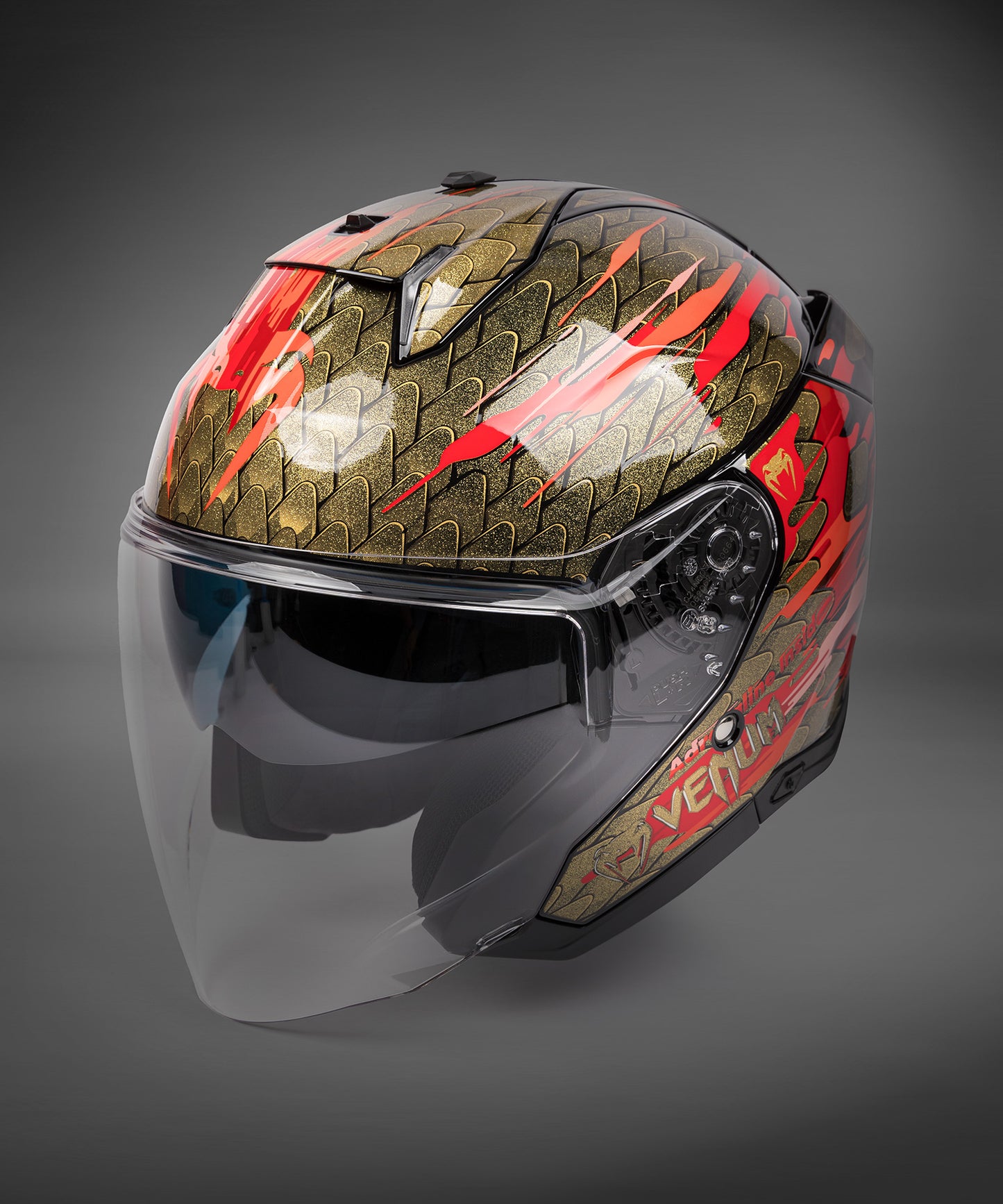 Venum x Shark SKWAL i3 JET Motorcycle Helmet - Red/Gold