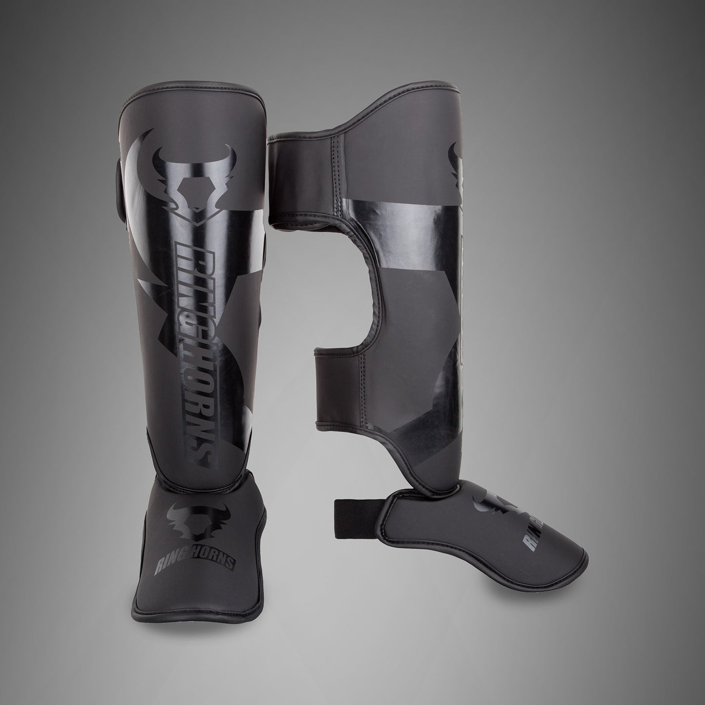 Ringhorns Charger by Venum Shin Guards and Foot Protectors - Black/Black