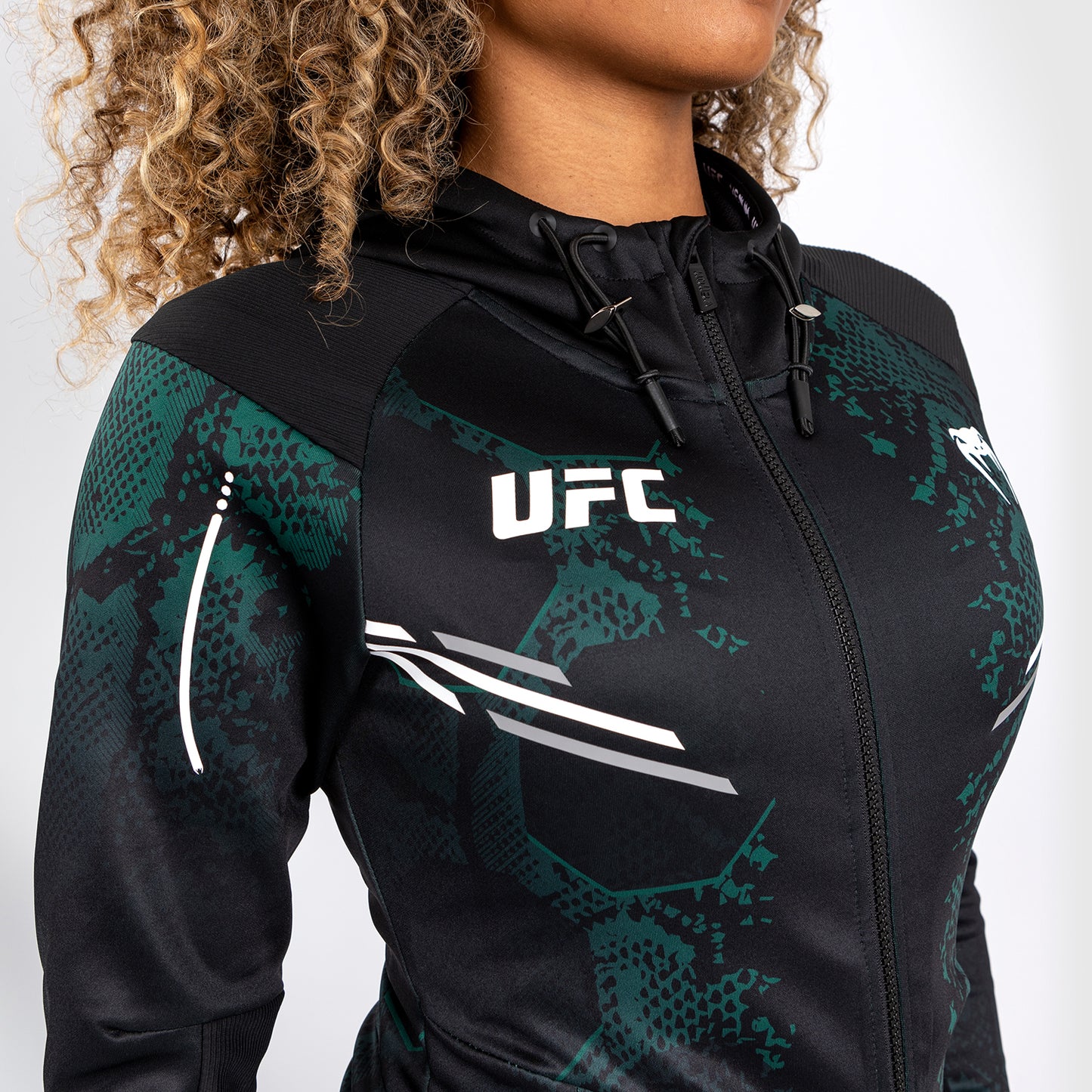 UFC Adrenaline by Venum Authentic Fight Night Women’s Walkout Hoodie - Emerald Edition - Green/Black