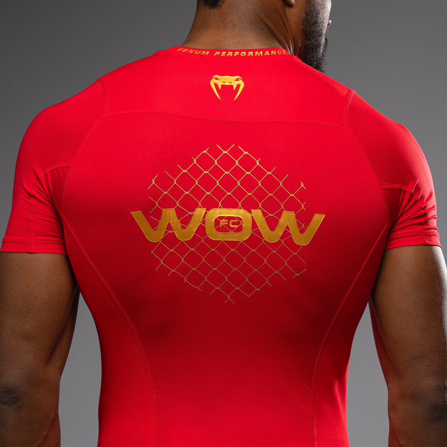 Venum x WOW FC Short Sleeve Rashguard - Fury Red/ Gold