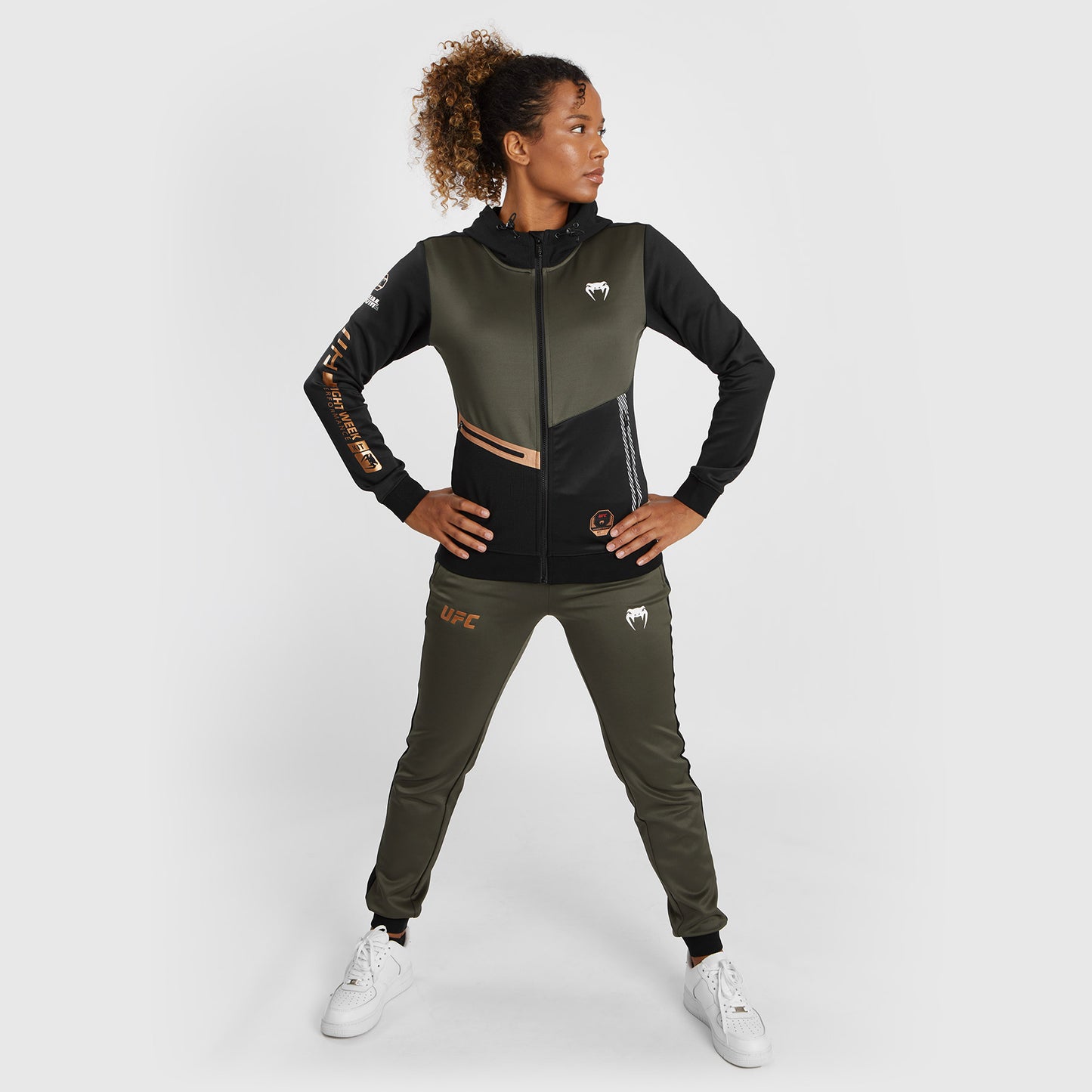 UFC Adrenaline by Venum Fight Week  Women’s Zip Hoodie - Khaki/Bronze