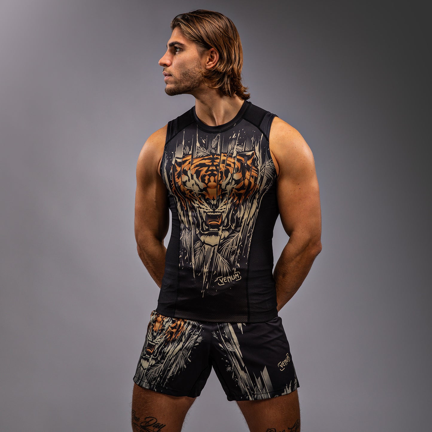 Venum Tiger Men's Sleeveless Rashguard - Black/Neon Orange