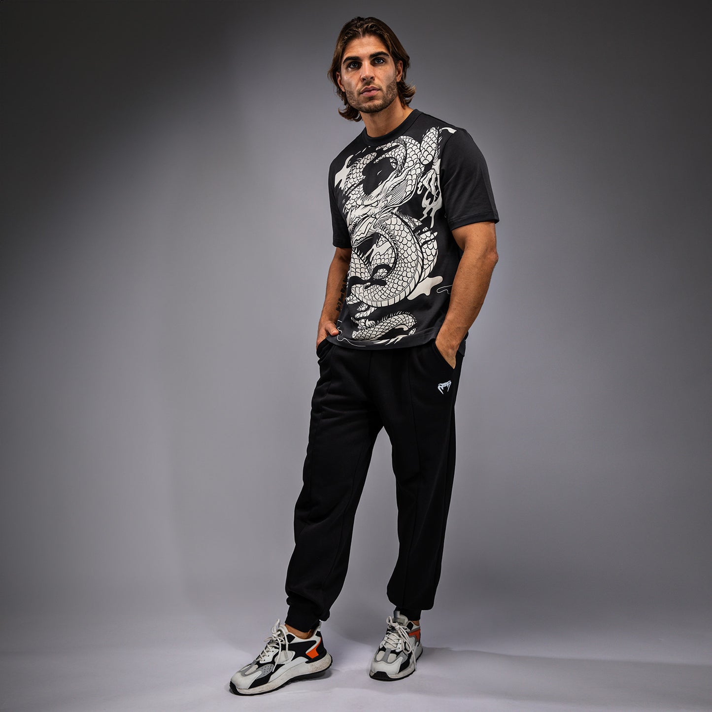 Venum Dragon’s Flight Men’s T-Shirt - Charcoal Grey/Cream White