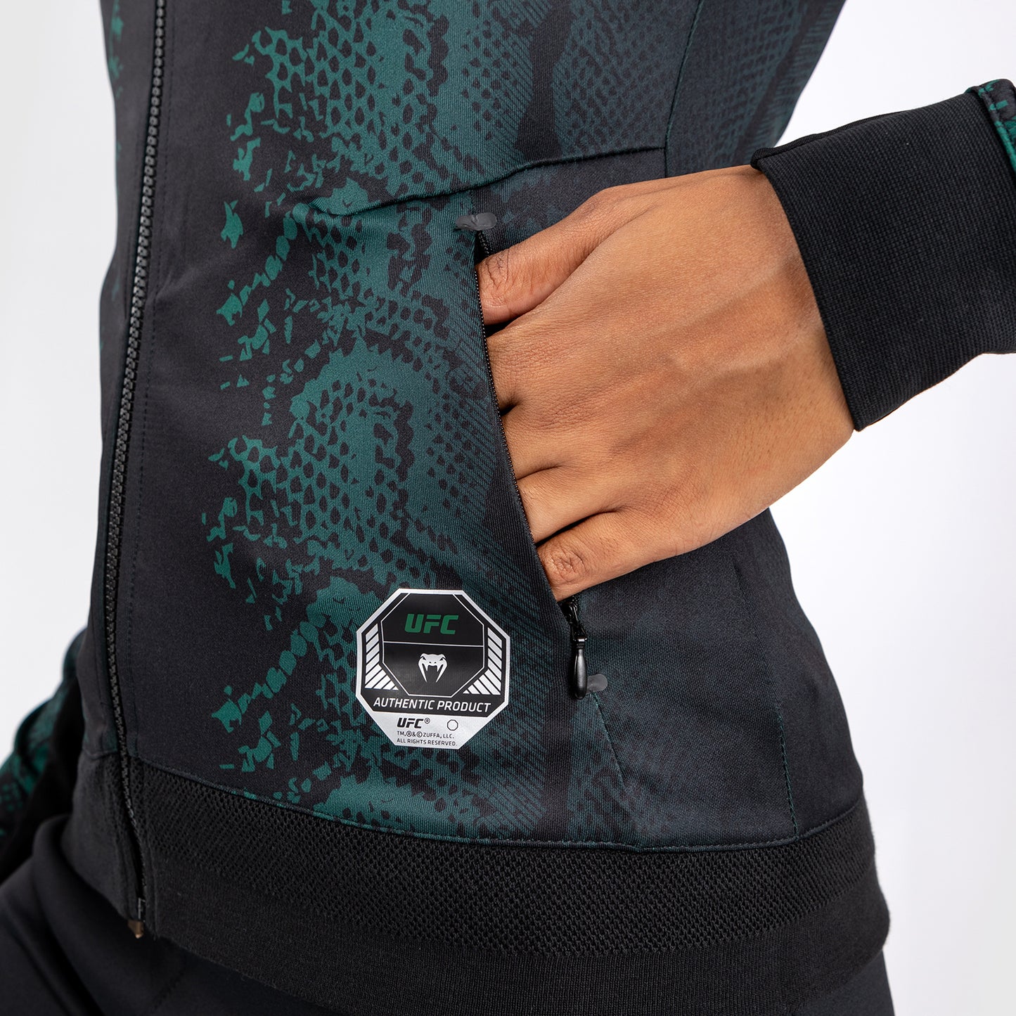 UFC Adrenaline by Venum Authentic Fight Night Women’s Walkout Hoodie - Emerald Edition - Green/Black