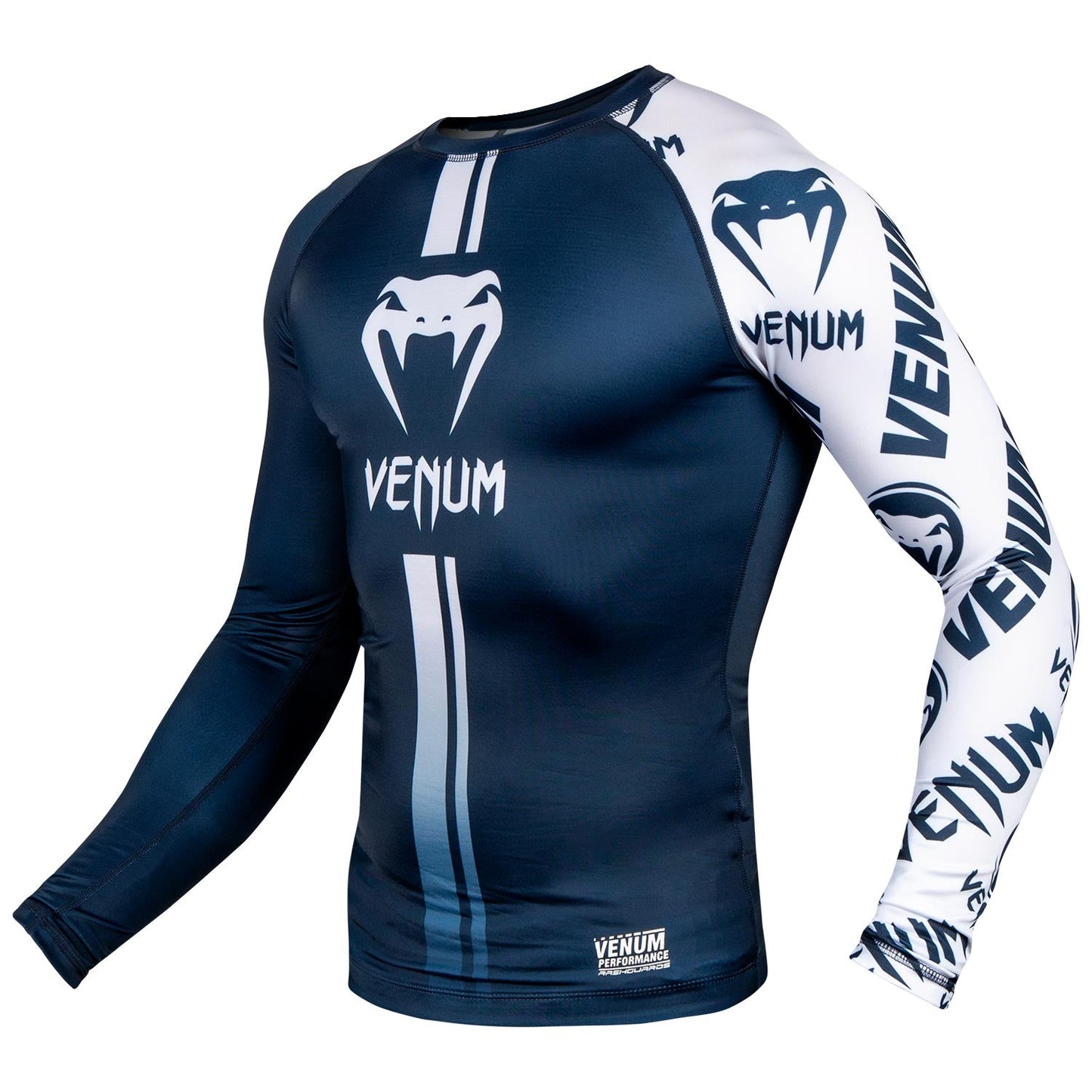 Venum Logos Rashguard - Long Sleeves - Navy Blue/White