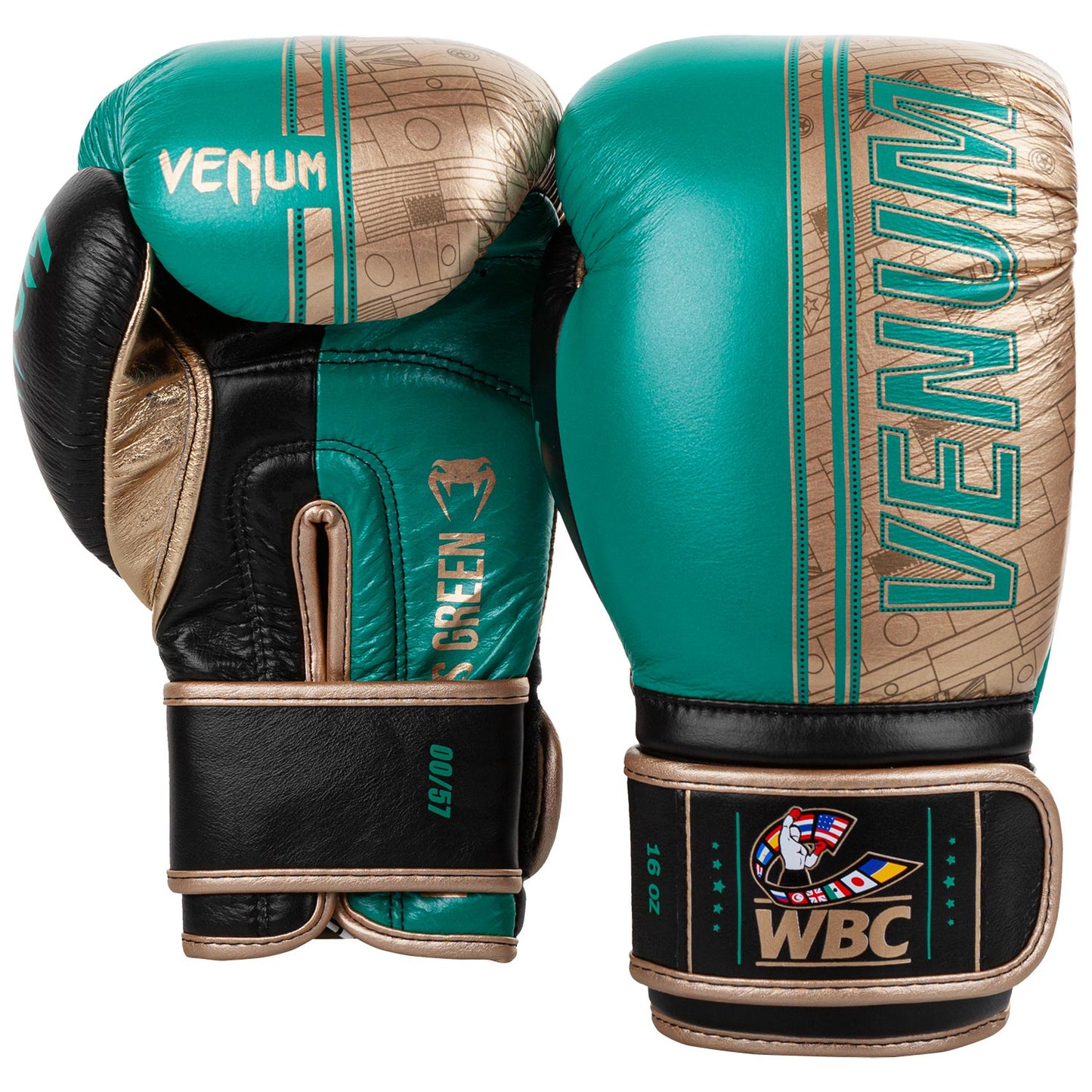 Venum Shield Pro Boxing Gloves WBC Limited Edition - Velcro - Green Metallic/Gold