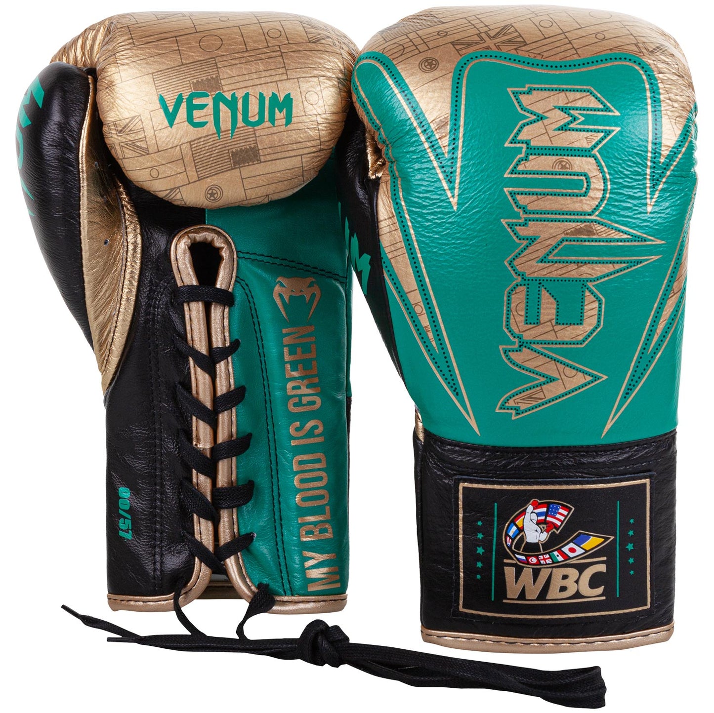 Venum Hammer Pro Boxing Gloves WBC Limited Edition - With Laces - Green Metallic/Gold